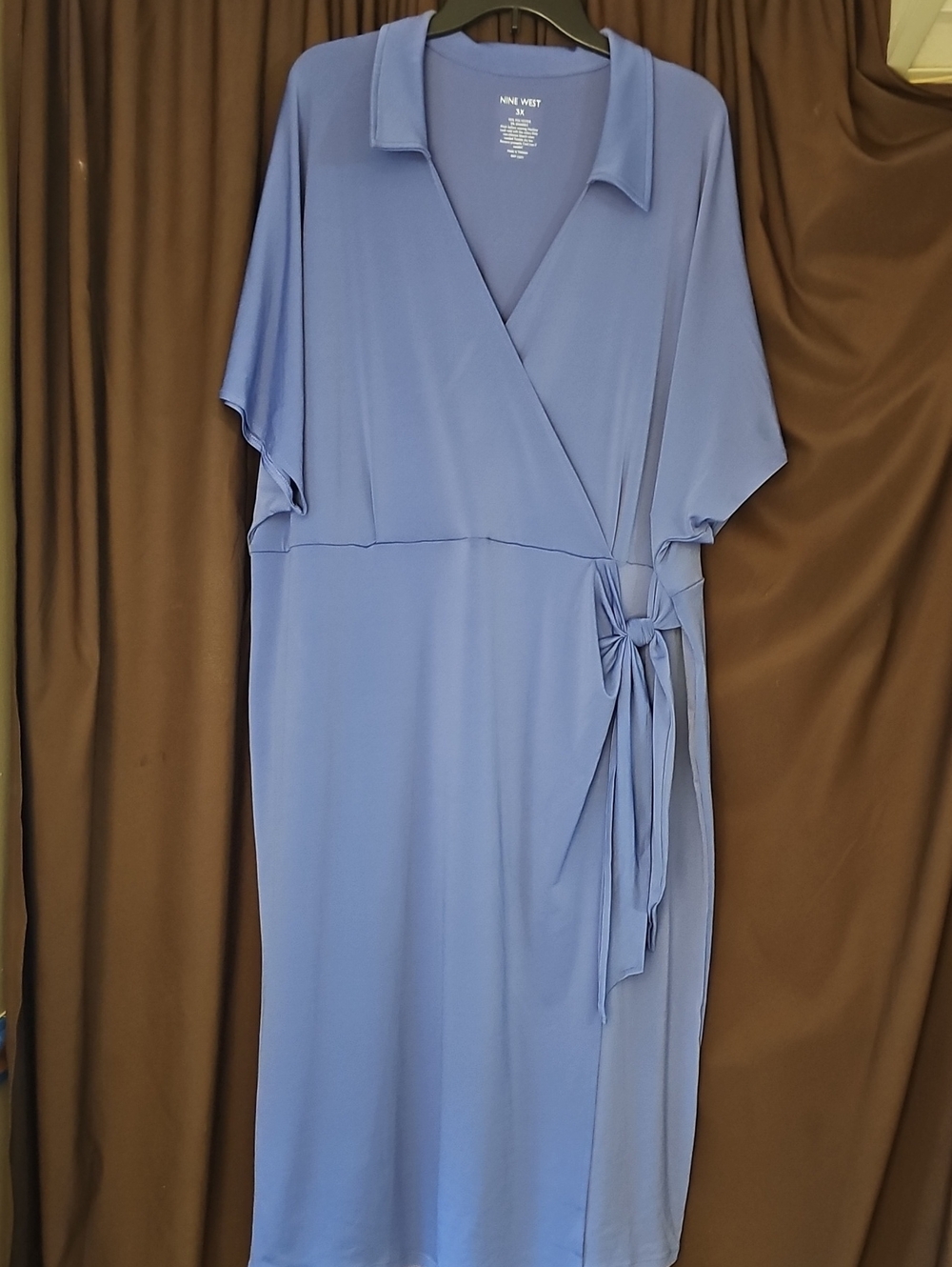 Nine West Periwinkle Wrap-Front Midi Dress with Side Tie